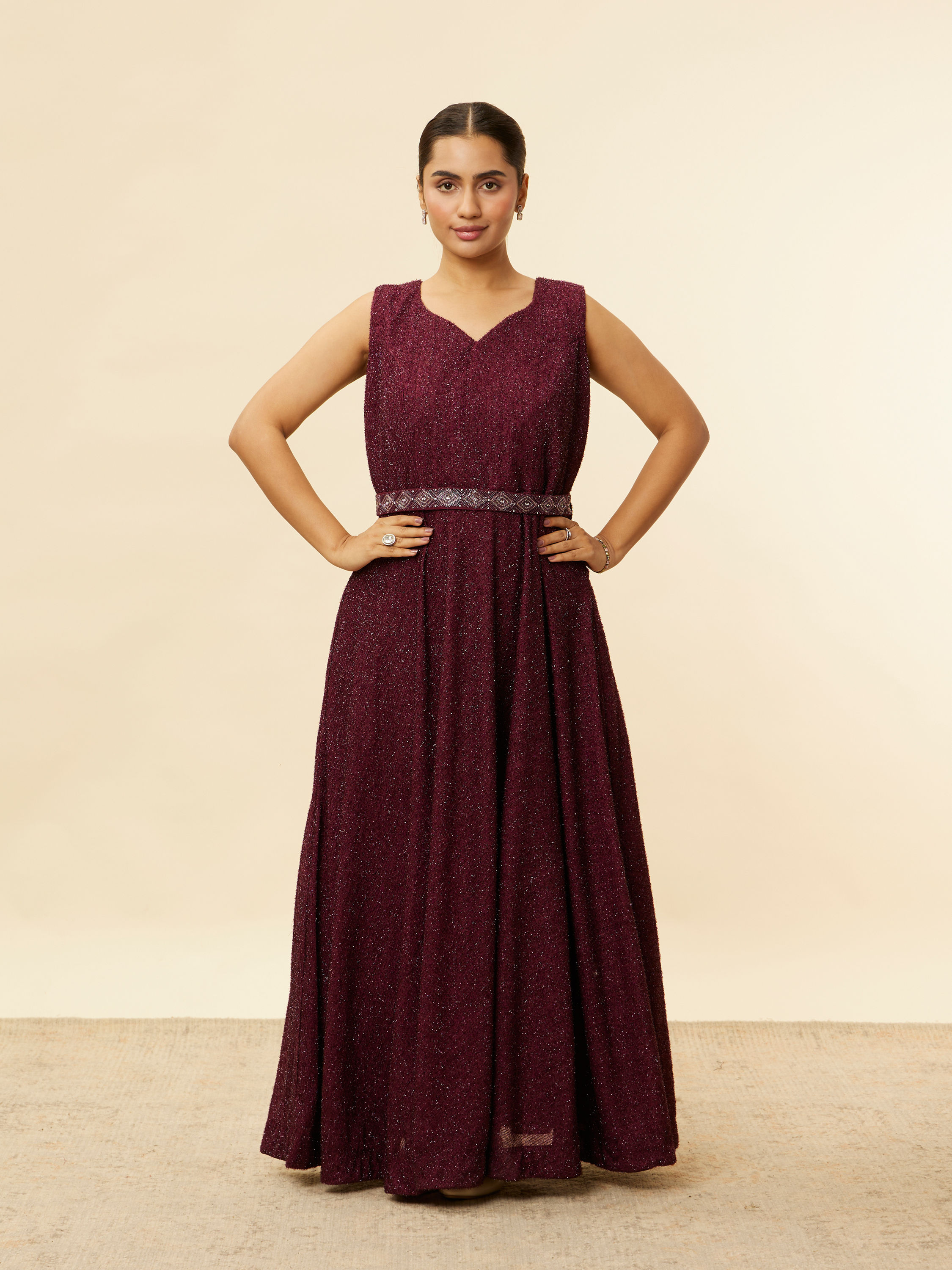 Mohey Women Plum Red Shimmery A Line Gown