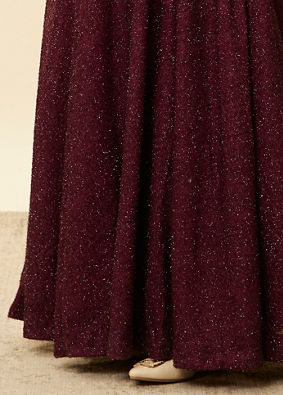 alt message - Mohey Women Plum Red Shimmery A-Line Gown image number 3