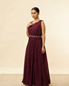 Mohey Women Plum Red Shimmery A Line Gown