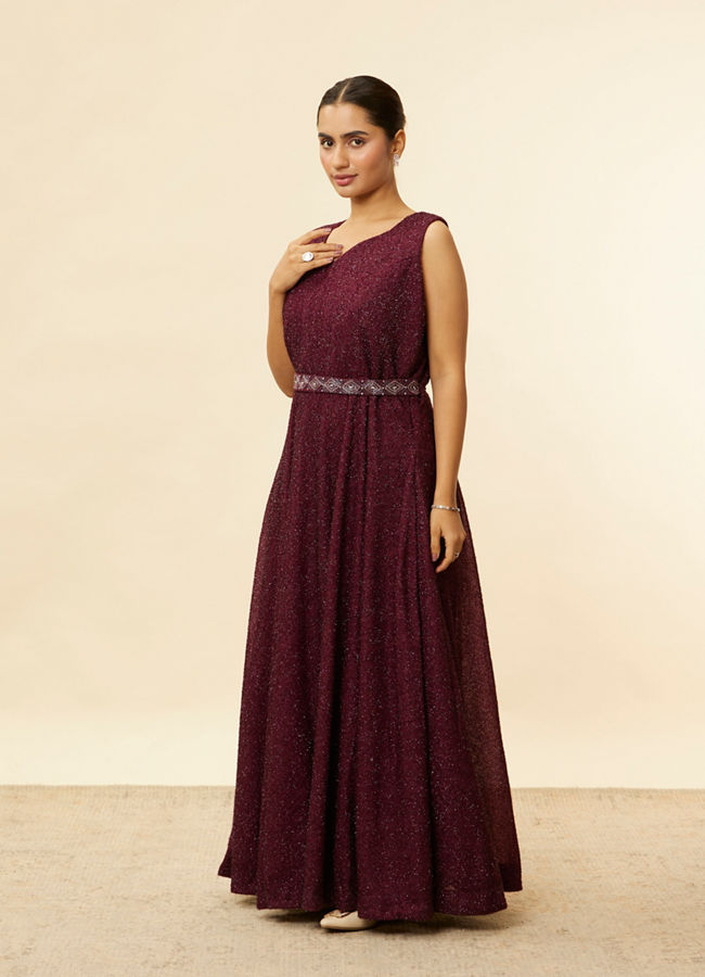 Mohey Women Plum Red Shimmery A Line Gown