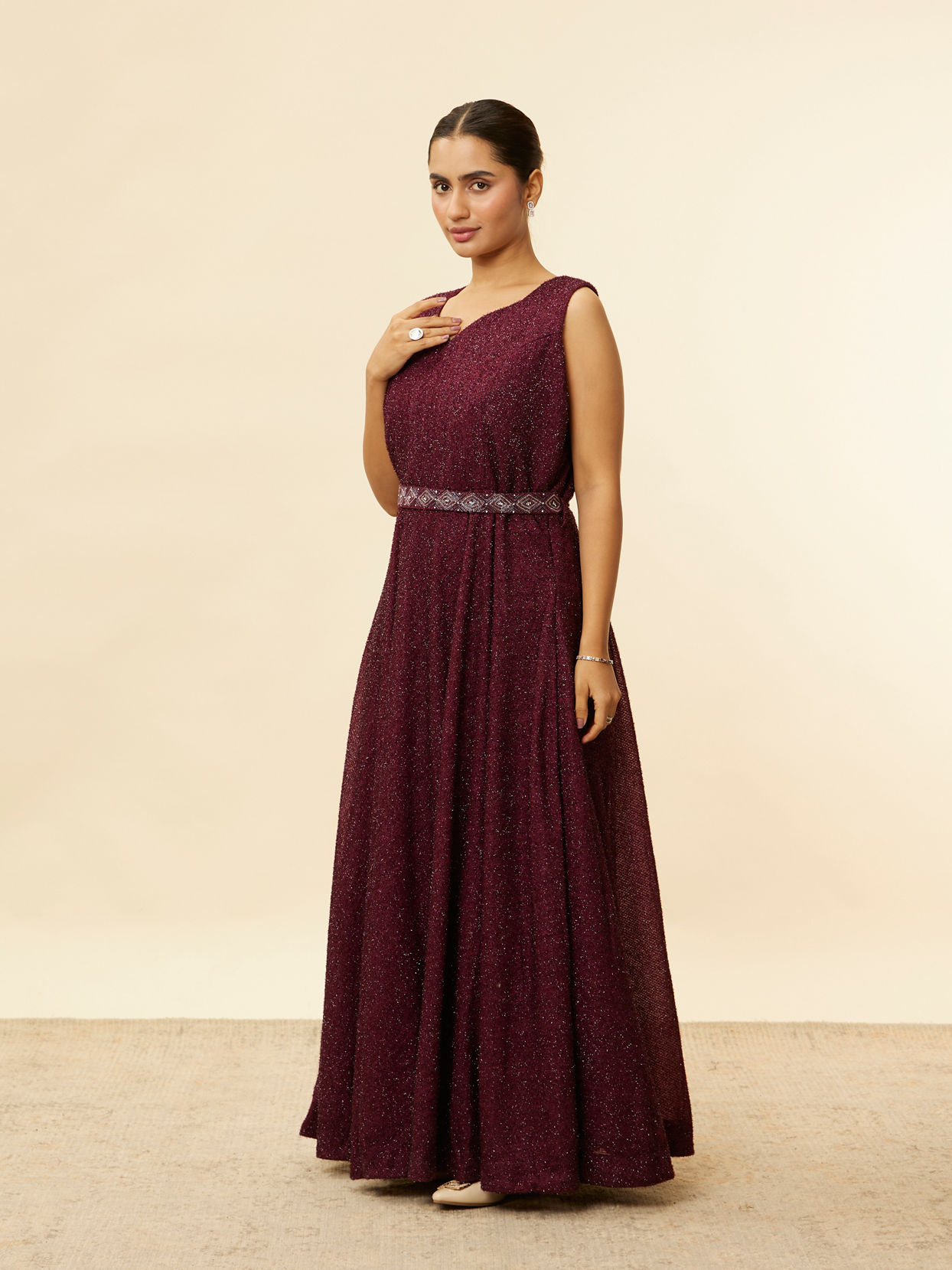 Mohey Women Plum Red Shimmery A Line Gown