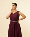 alt message - Mohey Women Plum Red Shimmery A-Line Gown image number 1