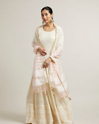 Mohey Women Dark Cream Light Pink Sequinned Anarkali Suit