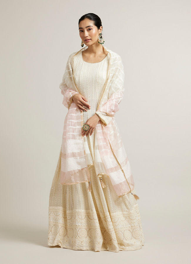 Mohey Women Dark Cream Light Pink Sequinned Anarkali Suit