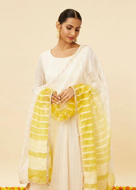 Mohey Women Peach Cream Sequined Anarkali Suit