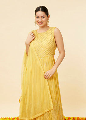 Mohey Women Sunshine Yellow Foiled Gold Print Anarkali Suit