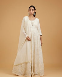 Mohey Women Elegant Cream Anarkali Suit