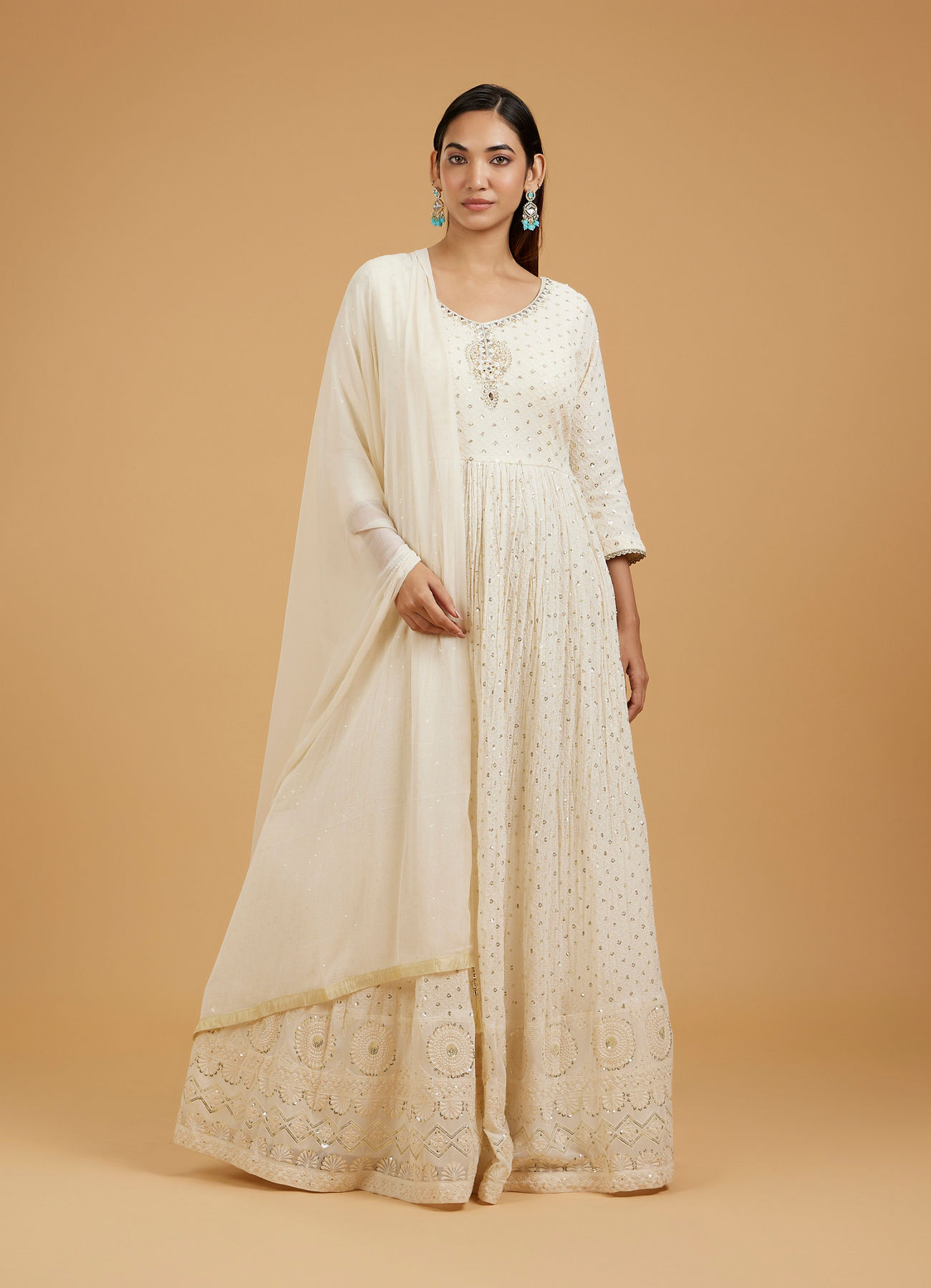 Mohey Women Elegant Cream Anarkali Suit