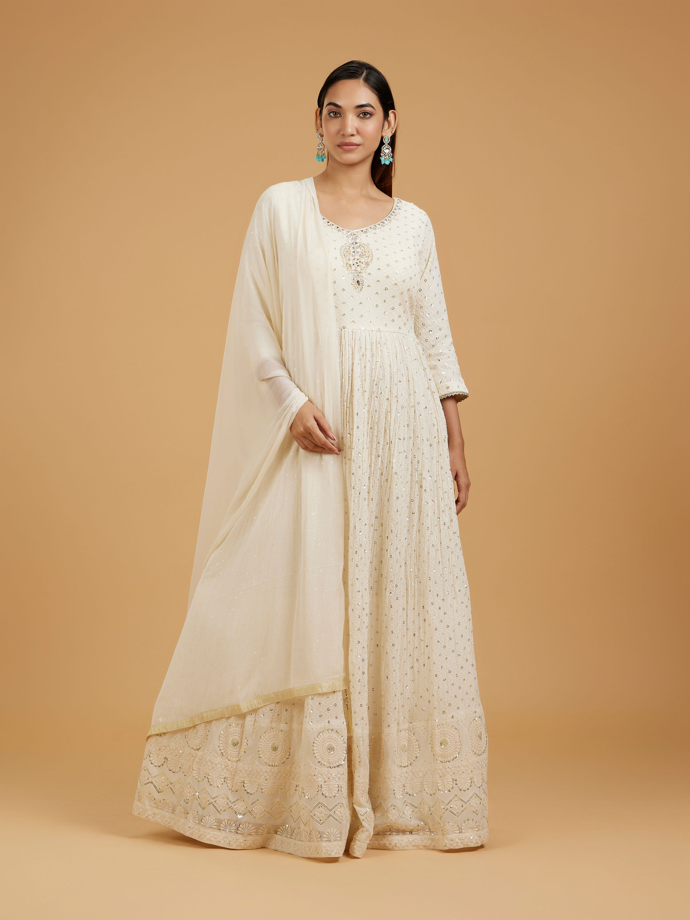 Mohey Women Elegant Cream Anarkali Suit