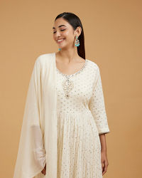 Mohey Women Elegant Cream Anarkali Suit