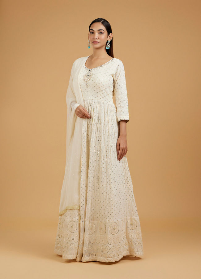Mohey Women Elegant Cream Anarkali Suit