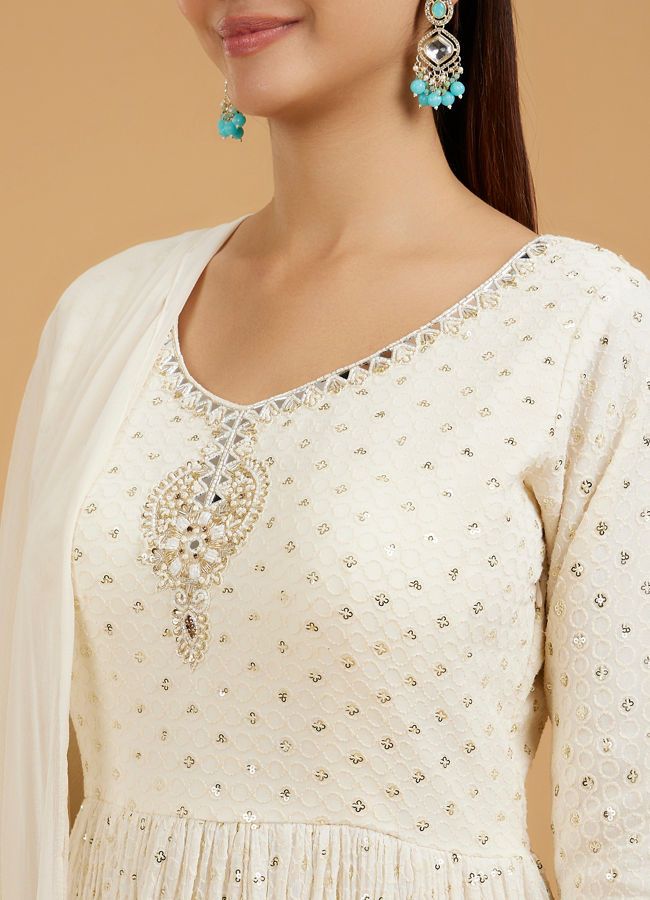 Mohey Women Elegant Cream Anarkali Suit