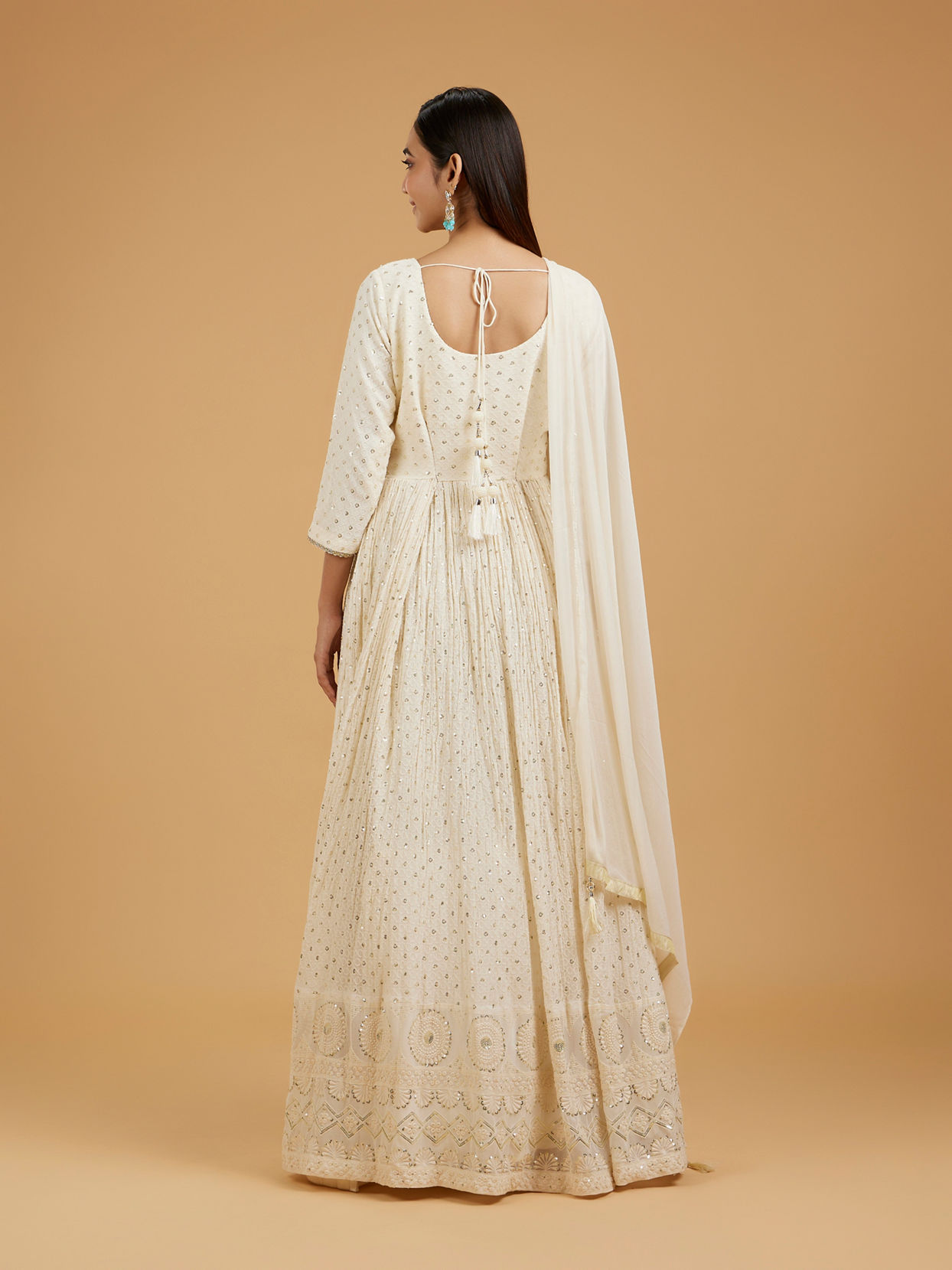 Mohey Women Elegant Cream Anarkali Suit