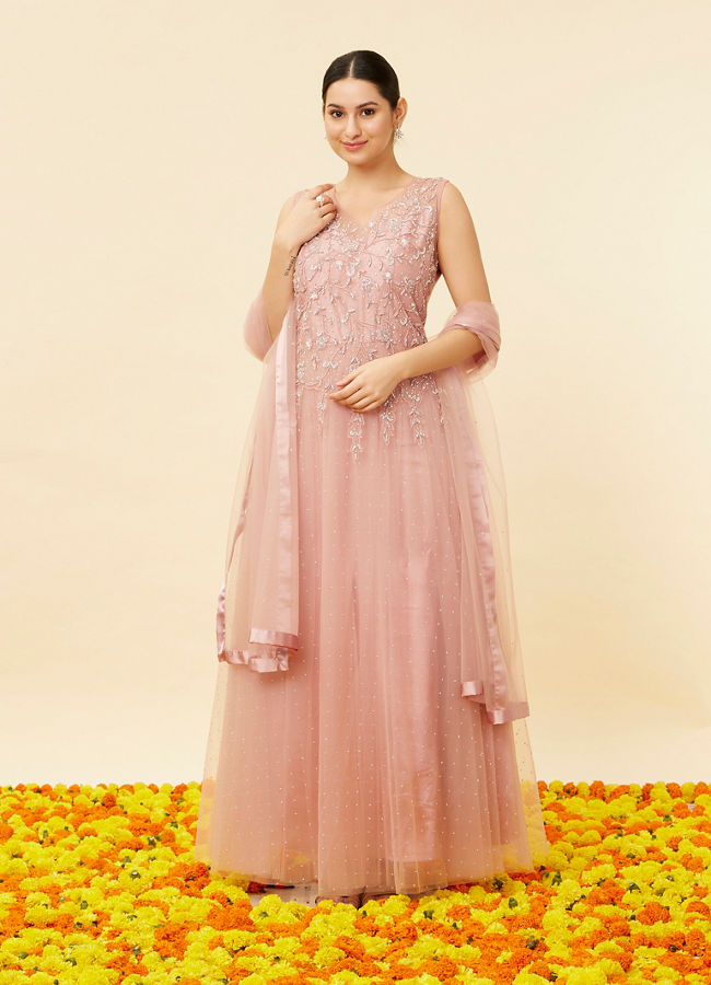 Mohey Women Candy Floss Pink Stone Work Anarkali Suit