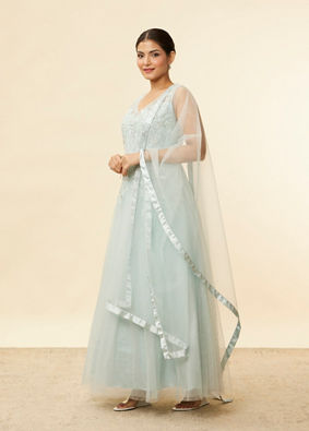 alt message - Mohey Women Baby Blue Rhinestone Embellished Gown image number 2