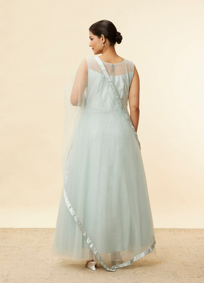 Mohey Women Baby Blue Rhinestone Embellished Gown