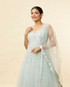 Mohey Women Baby Blue Rhinestone Embellished Gown
