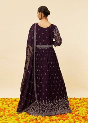Wine Sequin Embroidered Anarkali Suit image number 4