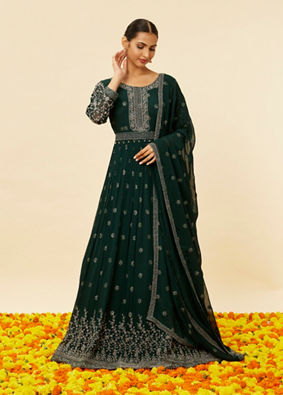 Mohey Women Fern Green Sequin Embroidered Anarkali Suit