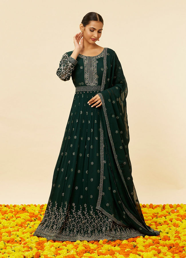 Mohey Women Fern Green Sequin Embroidered Anarkali Suit