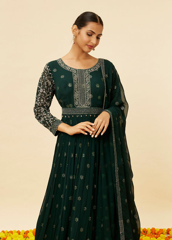 Mohey Women Fern Green Sequin Embroidered Anarkali Suit