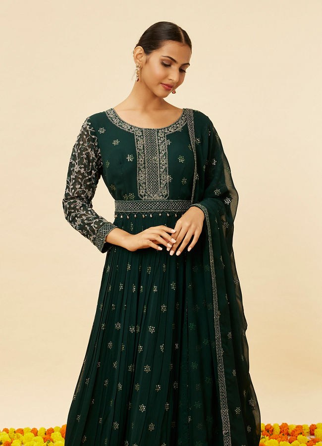 Mohey Women Fern Green Sequin Embroidered Anarkali Suit