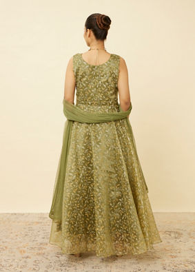 Pistachio Green Botanical Patterned Gown image number 4