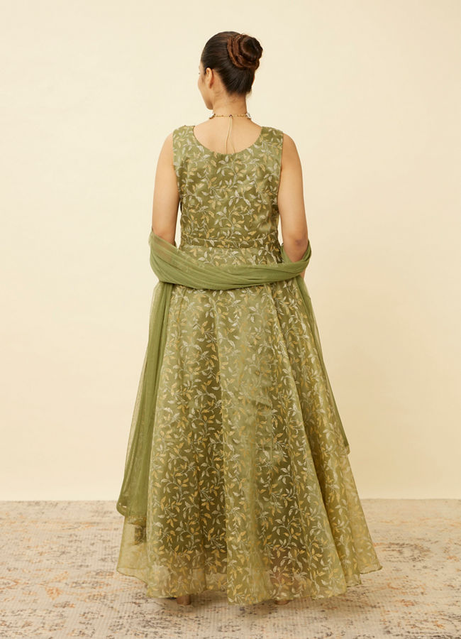Mohey Women Pistachio Green Botanical Patterned Gown