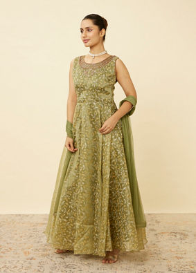 alt message - Mohey Women Pistachio Green Botanical Patterned Gown image number 3