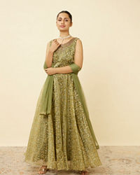 Mohey Women Pistachio Green Botanical Patterned Gown