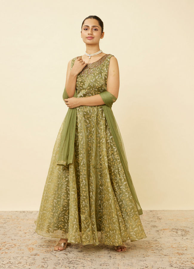 Buy Pistachio Green Botanical Patterned Gown Online @Mohey - Indo Western  for Women