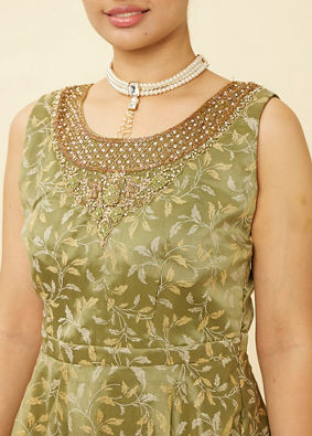 Pistachio Green Botanical Patterned Gown image number 2