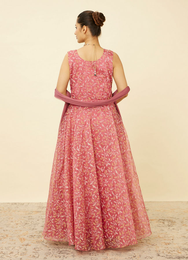 Mohey Women Shell Pink Botanical Patterned Gown