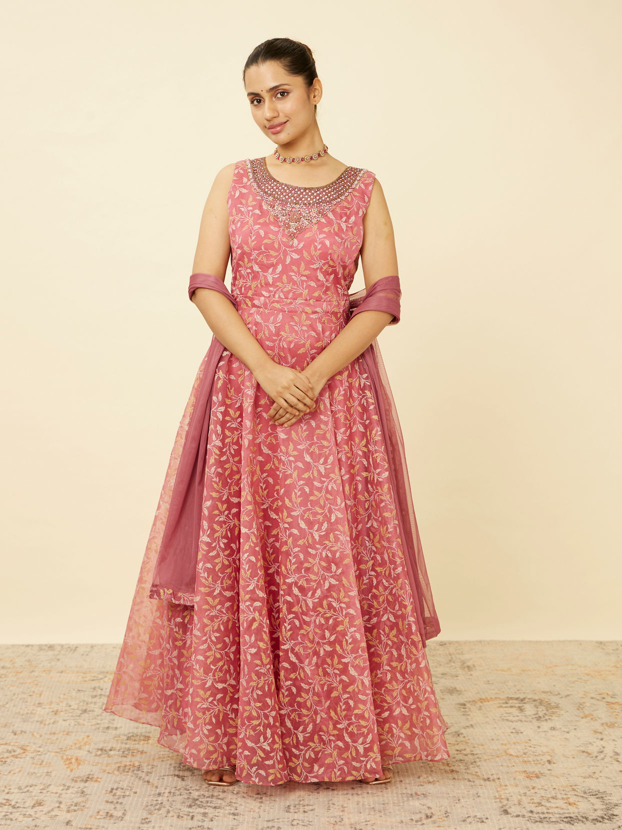 Shell Pink Botanical Patterned Gown image number 0