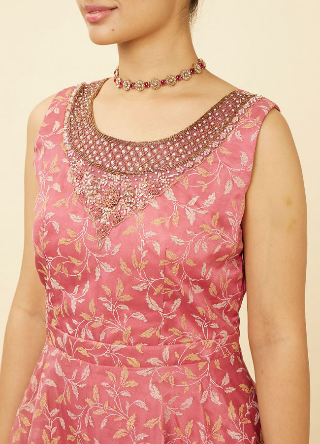 Mohey Women Shell Pink Botanical Patterned Gown