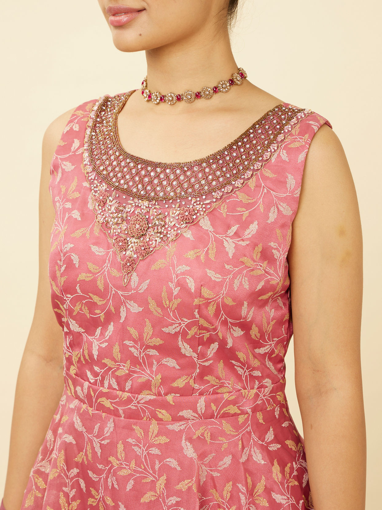 Shell Pink Botanical Patterned Gown image number 2