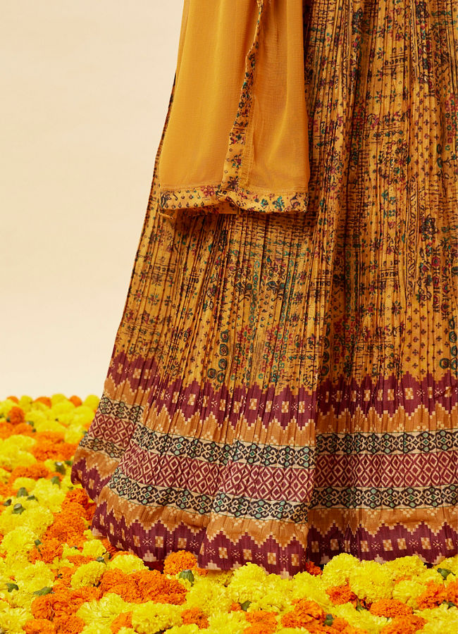 Mohey Women Mustard Yellow Abstract Print Anarkali Suit