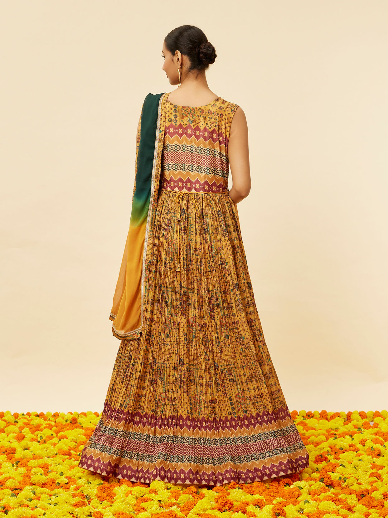 Mohey Women Mustard Yellow Abstract Print Anarkali Suit