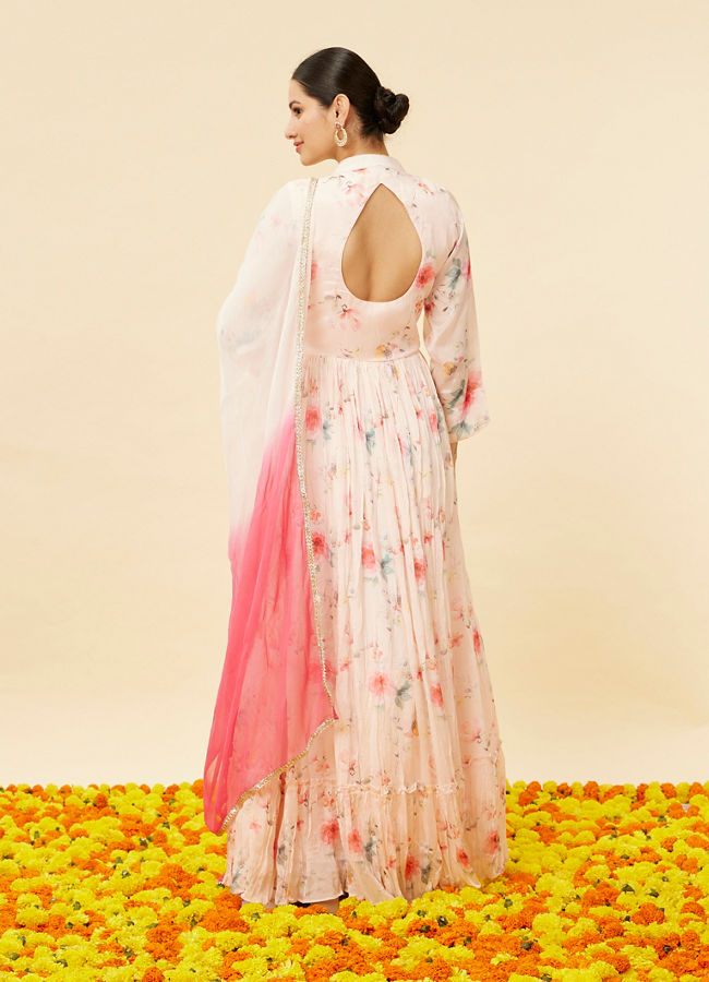 Mohey Women Rose Pink Floral Print Anarkal Suit