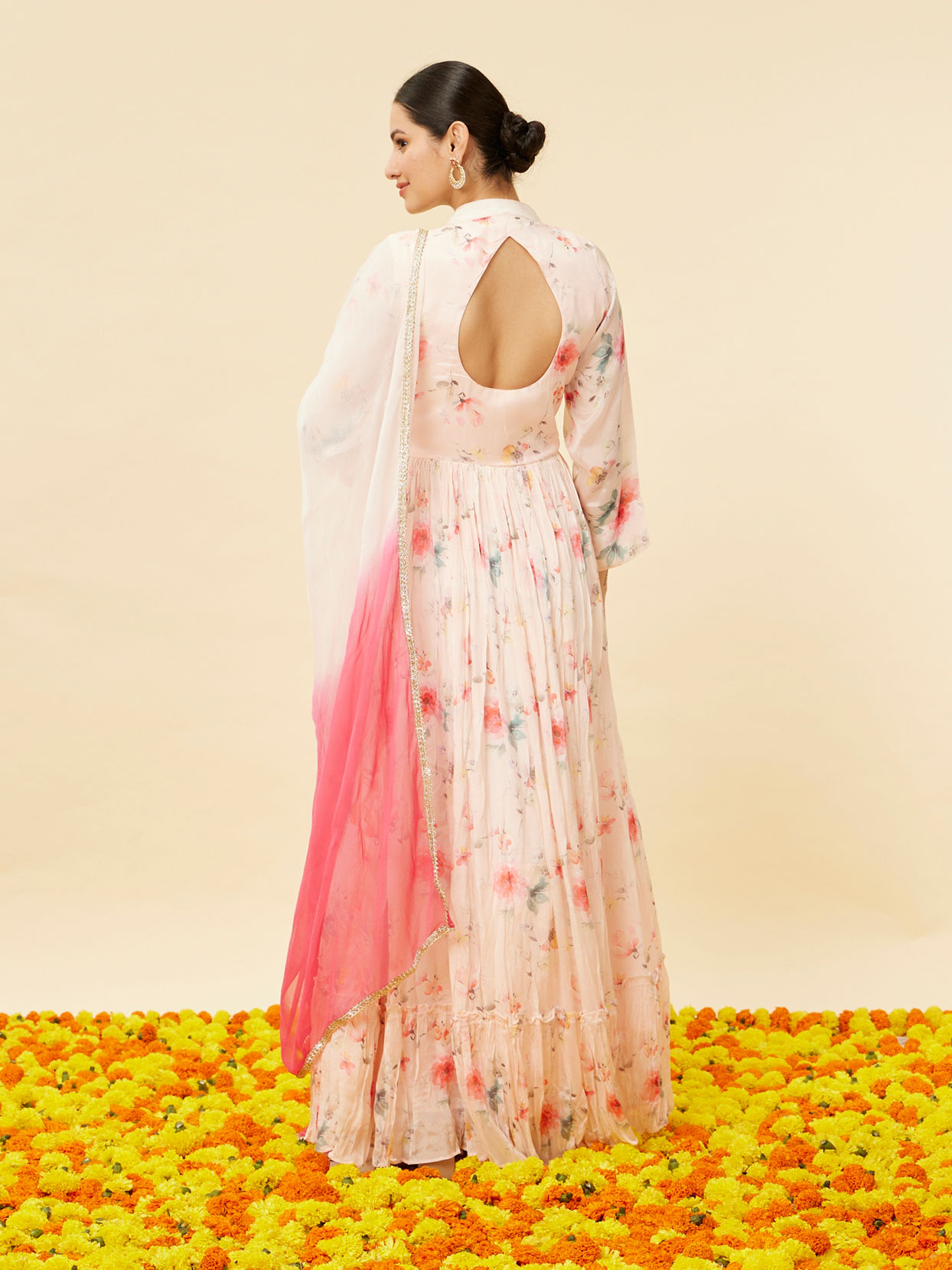 Mohey Women Rose Pink Floral Print Anarkal Suit