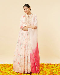 Mohey Women Rose Pink Floral Print Anarkal Suit