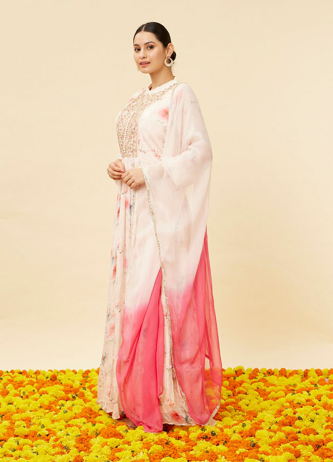 Mohey Women Rose Pink Floral Print Anarkal Suit