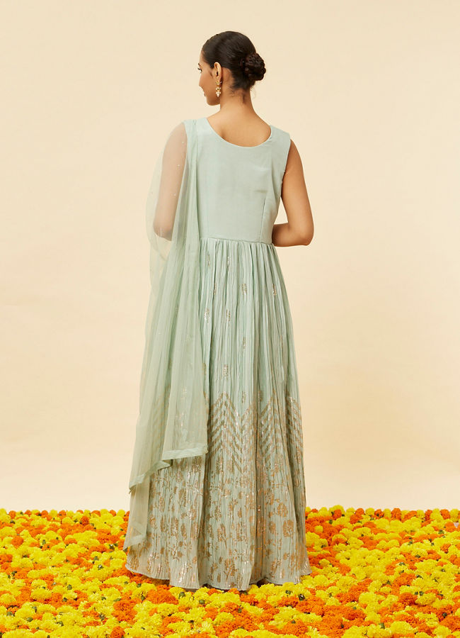 Mohey Women Sea Green Foiled Gold Print Anarkali Suit