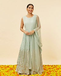 Mohey Women Sea Green Foiled Gold Print Anarkali Suit