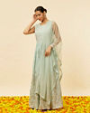 Mohey Women Sea Green Foiled Gold Print Anarkali Suit