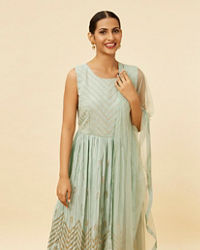 Mohey Women Sea Green Foiled Gold Print Anarkali Suit