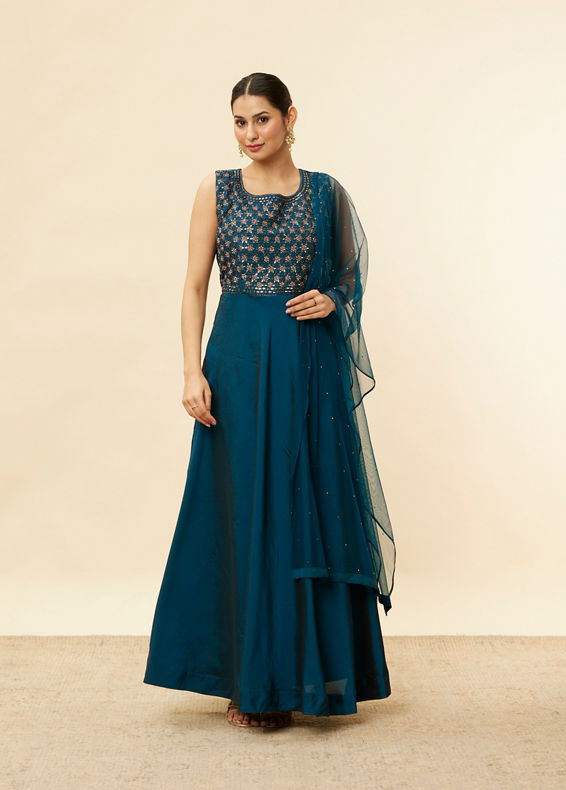 Mohey Women Teal Blue Embellished Empire Anarkali Suit