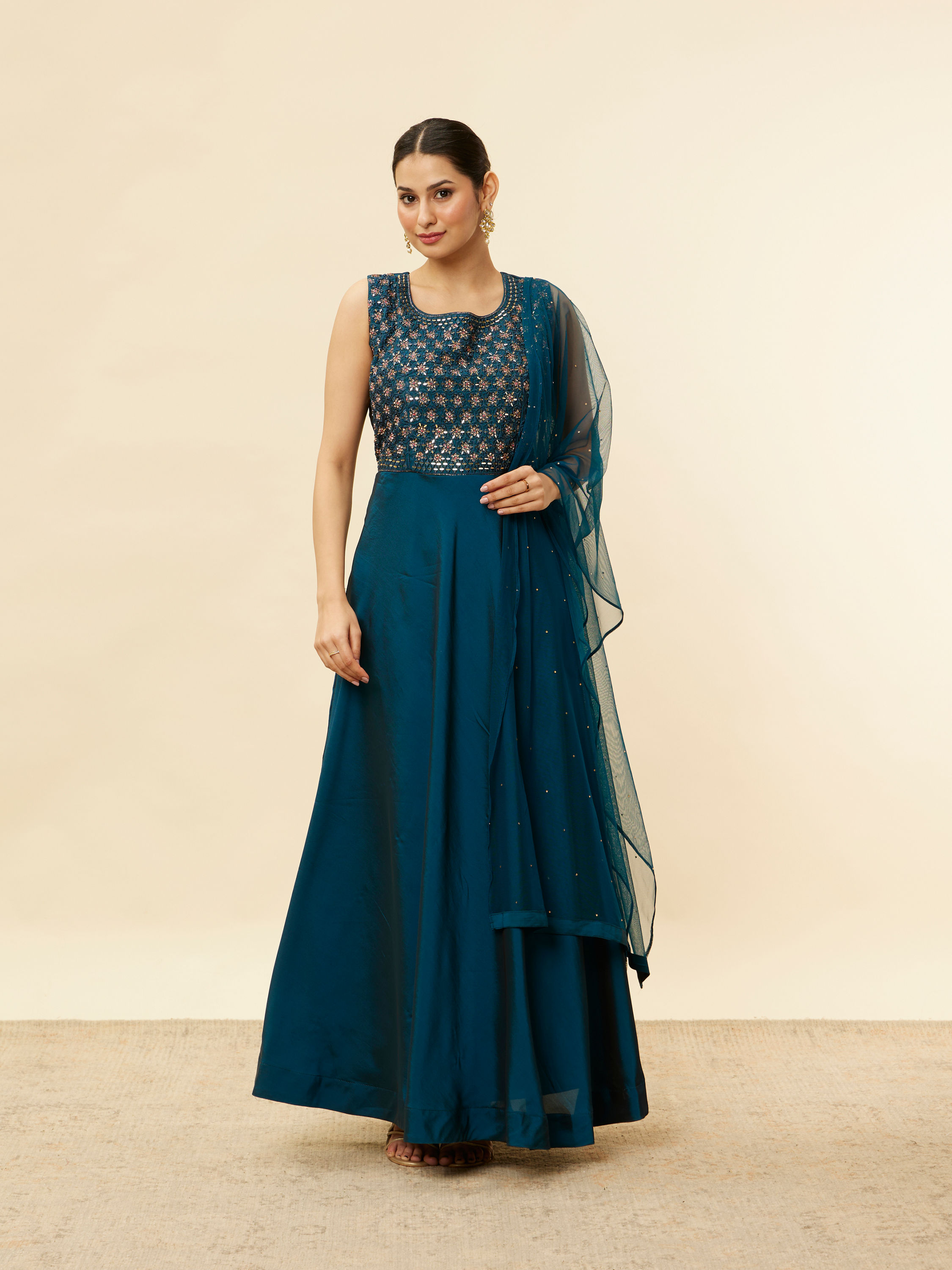 Mohey Women Teal Blue Embellished Empire Anarkali Suit