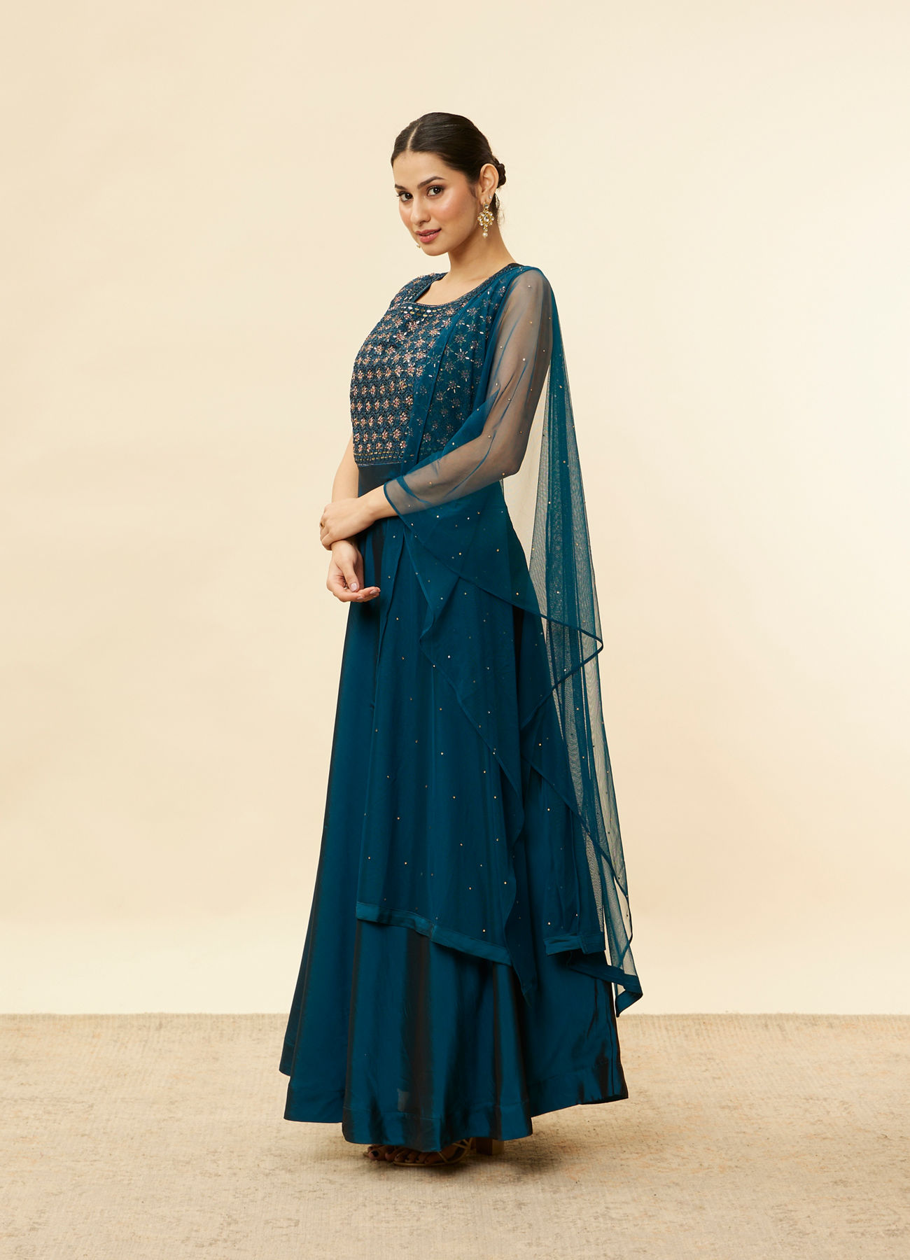 Mohey Women Teal Blue Embellished Empire Anarkali Suit