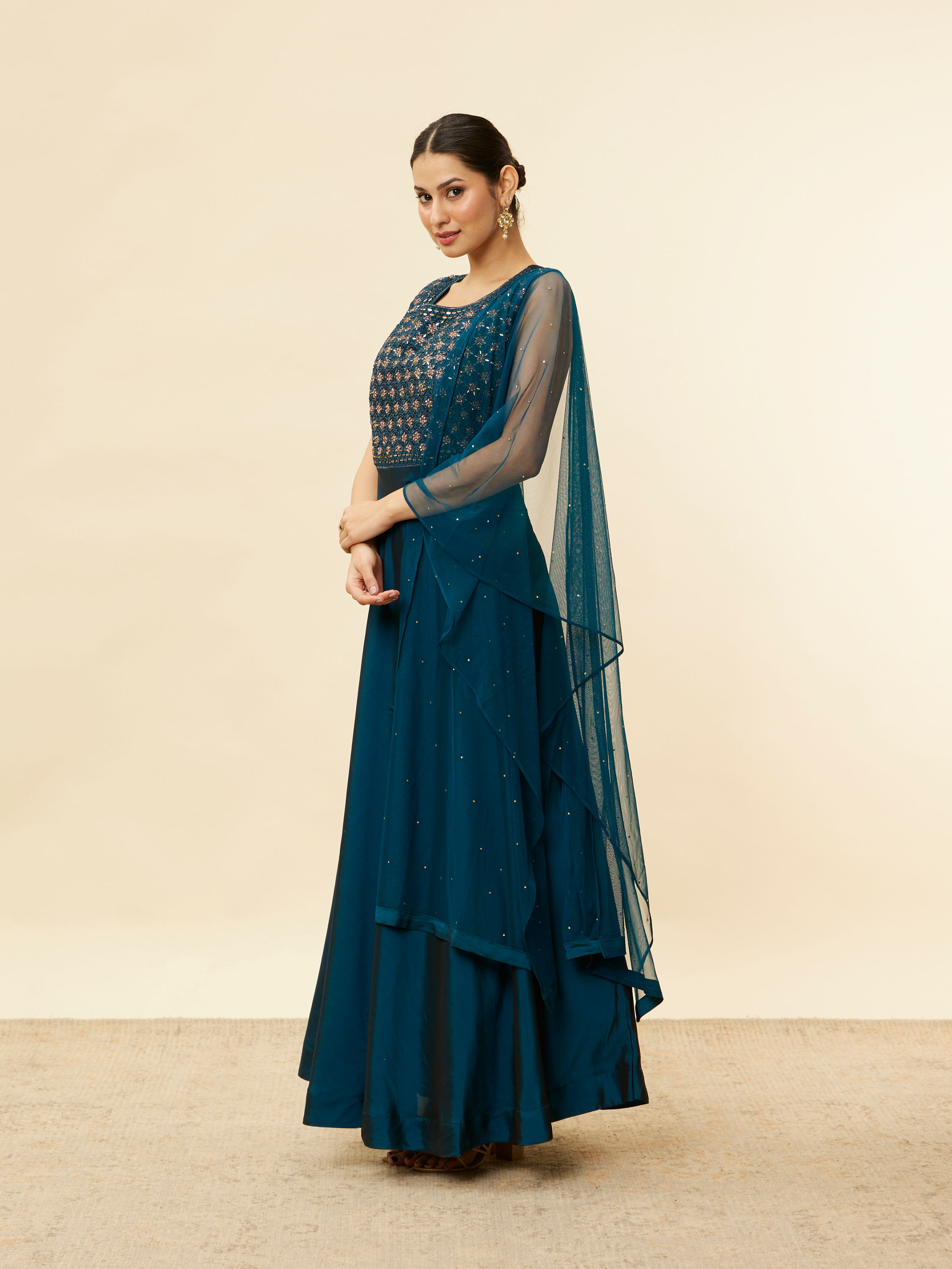 Mohey Women Teal Blue Embellished Empire Anarkali Suit